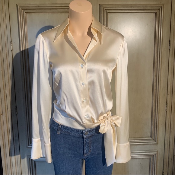 Trina Turk Silk & Spandex Tie Front Blouse - Picture 7 of 7